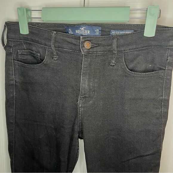 Hollister Distressed Mid Rise Super Skinny Classic Stretch Black 7 Long W 28 - Picture 3 of 10